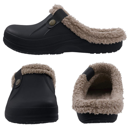 Beslip Classic Fur Lined Clogs Waterproof Winter Fuzzy Slippers for Women Men Indoor and Outdoor Indoor and Outdoor, Black and Khaki Women Size 11-11.5 🍁 All In One Marketplace Canada