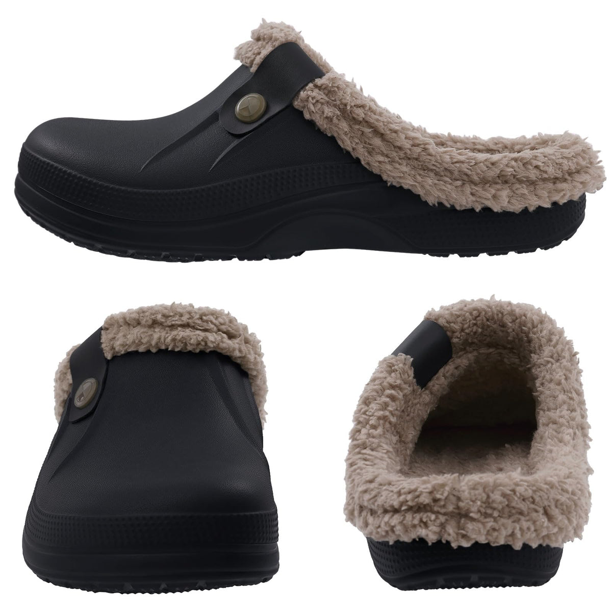 Beslip Classic Fur Lined Clogs Waterproof Winter Fuzzy Slippers for Women Men Indoor and Outdoor Indoor and Outdoor, Black and Khaki Women Size 9.5-10.5 🍁 All In One Marketplace Canada