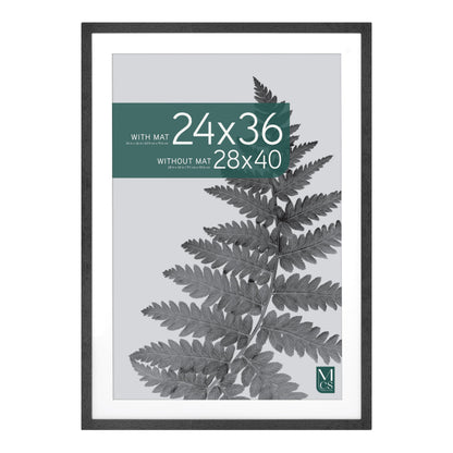 MCS Studio Gallery 28x40 Poster Frame, Display Pictures 24x36 With Mat or 28x40 Without Mat, Vertical & Horizontal Wall Hanging Large Picture Frame for Photos & Posters, Black (1-Pack)