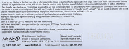 Lactaid Fast Acting Caplets - Lactose Enzyme Break Down - Gas, Bloating or Diarrhea - Milk & Dairy - 40 Caplets Per Package Lactaid