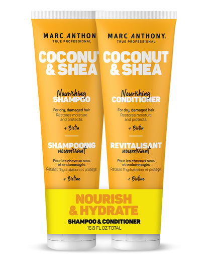 Marc Anthony Coconut Oil & Shea Butter Shampoo & Conditioner – Biotin & Keratin - Sulfate Free, Color Safe, Anti Frizz Hair Shampoo & Conditioner Gift Set for Dry Damaged Hair