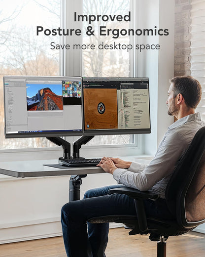 HUANUO Dual Monitor Stand for 13 to 32 Inches, Design Dual Monitor Mount, Fully Flexible Adjustable with Tilt, Swivel, Rotation, VESA 75/100, 19.8lbs per arm