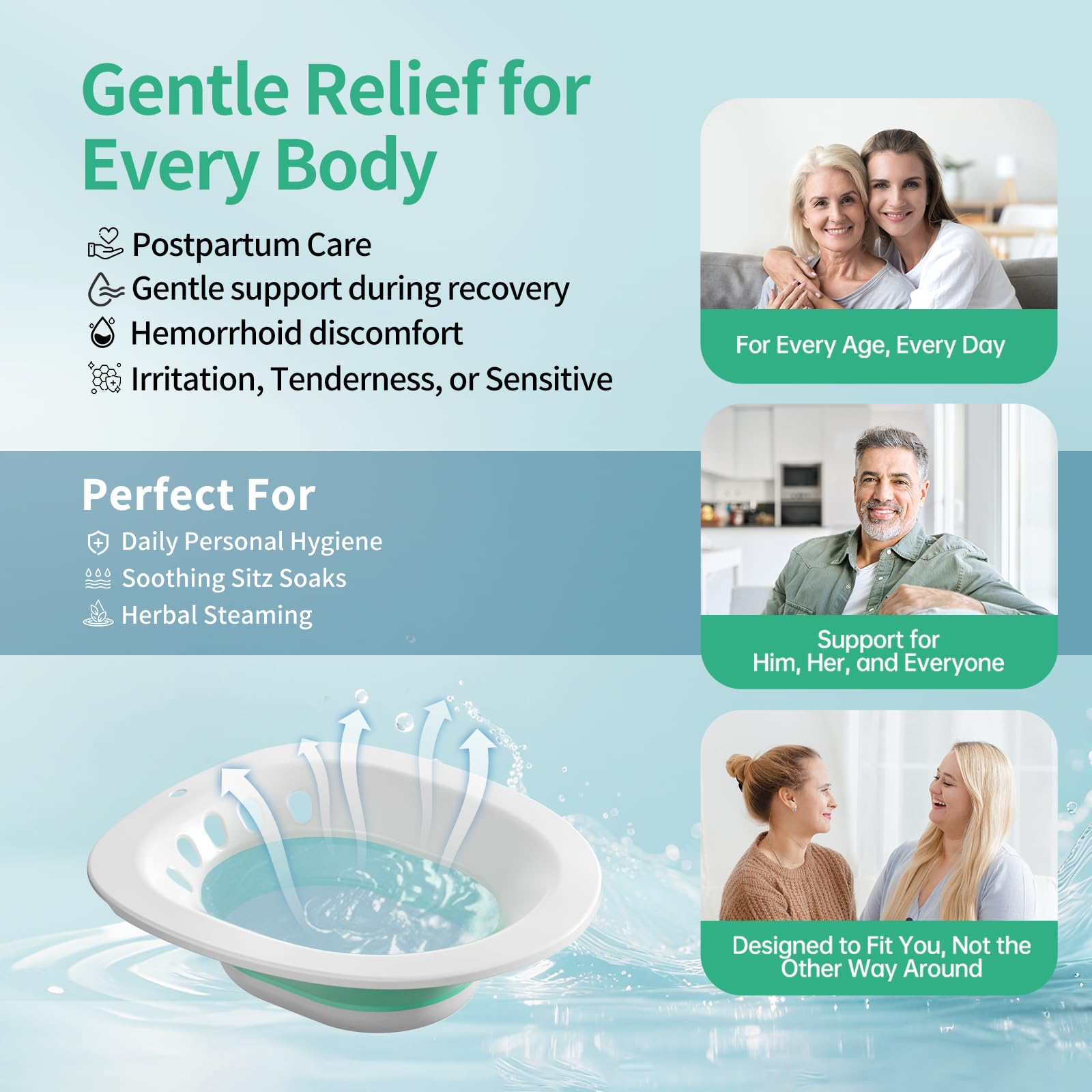 RUGUO Sitz Bath, Sitz Bath for Hemorrhoids - Sitz Bath for Toilet Seat - Sitz Bath for Postpartum Care, Sits Bath Kit for Women, Collapsible, Wider Seating Area, Deeper Bowl - Available at All In One Marketplace Canada