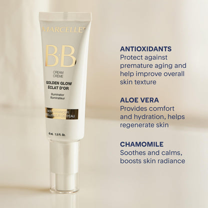 Marcelle BB Cream Golden Glow, Universal Shade, Tinted Moisturizer, Skin Enhancer, Illuminator, Beauty Balm, Non-Comedogenic, Paraben-Free, Oil-Free, Hypoallergenic, Cruelty-Free, 45 mL 🍁 All In One Marketplace Canada