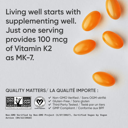 Sports Research® Vitamin K2 MK-7 100mcg with Coconut MCT Oil, 60 Vegan Softgels (2 Month Supply), Vegan Certified, Non-GMO Verified, Gluten & Soy Free Supplement