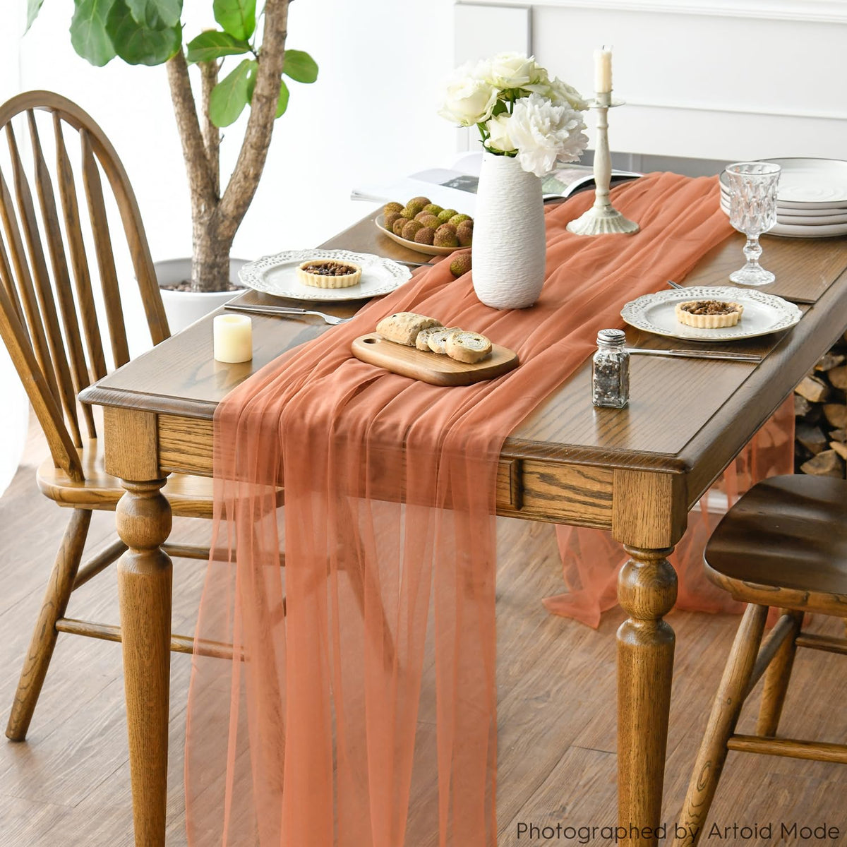 Artoid Mode Terracotta Gauze Table Runner 120 Inch 10FT, Seasonal Sheer Kitchen Dining Holiday Wedding Birthday Baby Shower Table Decor for Home Party 🍁 All In One Marketplace Canada