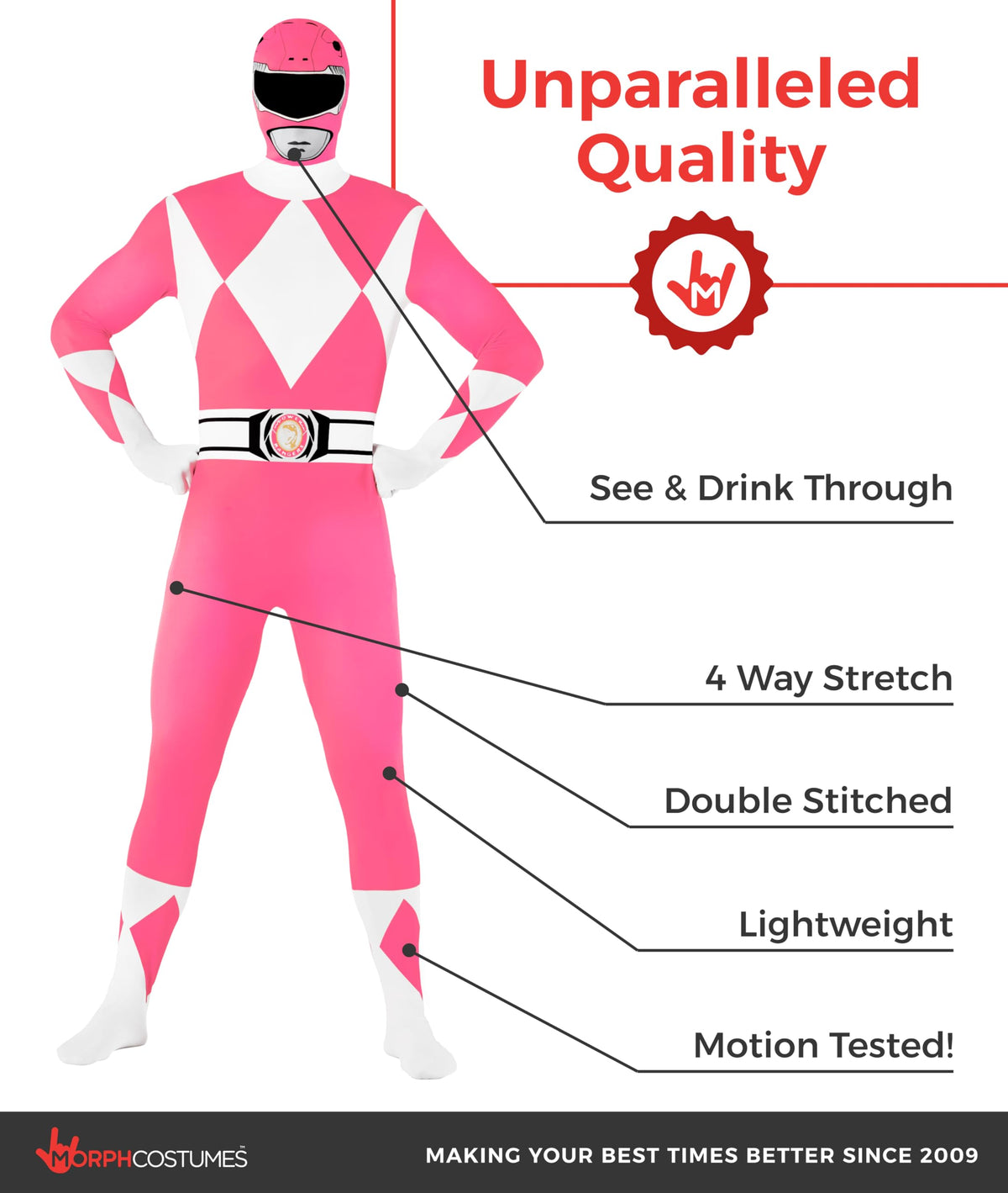 Morphsuits Men's Power Rangers Morphsuit, Pink, X-Large