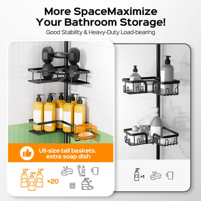 HAMITOR Corner Shower Caddy Tension Pole: Sturdy Stainless Steel Shower Organizer - 4-Tier Adjustable Large-Capacity Shower Shelf- No Drill Bathroom Organizers For Small Bathrooms - 47-121inch - Available at All In One Marketplace Canada