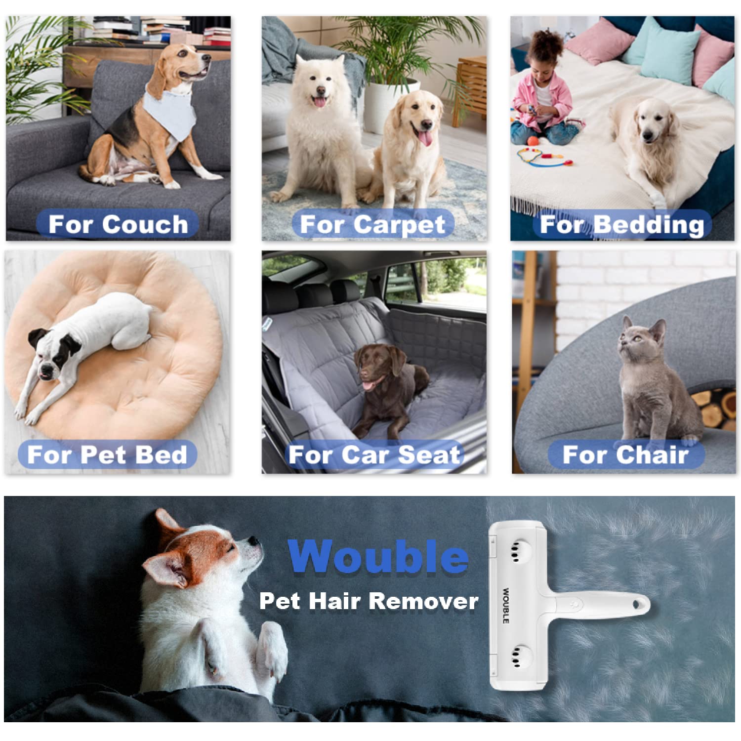 Wouble Pet Hair Remover Roller, Reusable Lint Roller for Pet Hair,Self Clean Dog Cat Fur Removal Brush, from Carpet, Furniture, Rugs, Laundry, Bedding, Sofa-White - Available at All In One Marketplace Canada