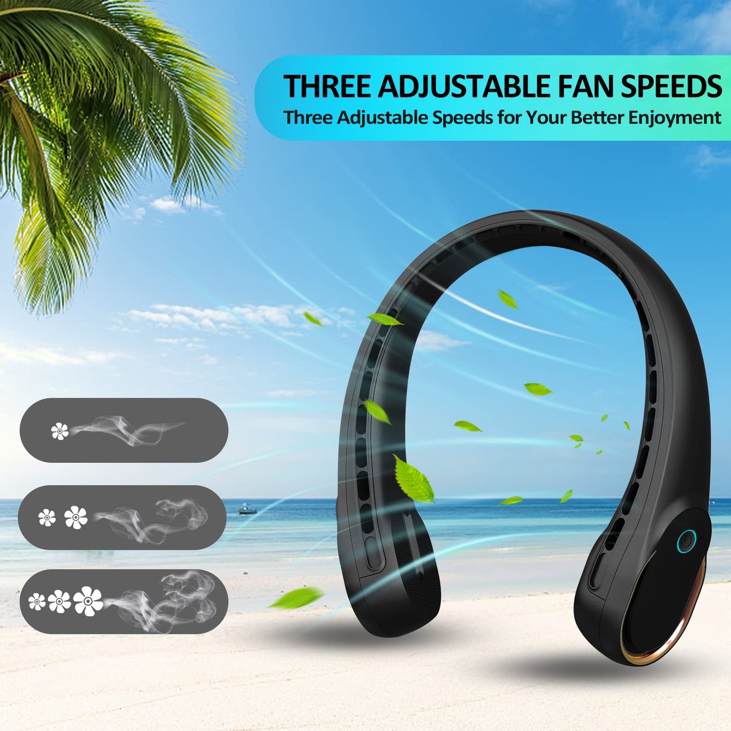 Portable Neck Fan, Personal Bladeless Neck Fans for Men, Upgraded Increase Air Volume & 4000mAh Battery, Ultra Quiet, 4-16 Hours Use Time Wearable Fan USB Rechargeable for Home Travel-Black - Available at All In One Marketplace Canada