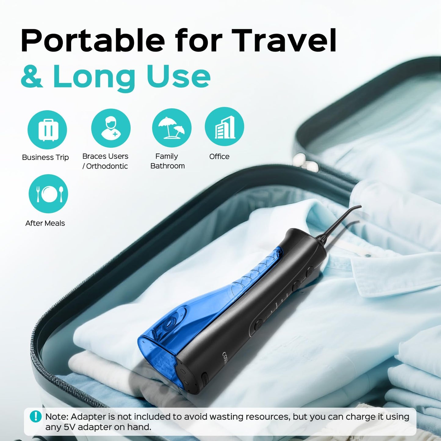 COSLUS C50 Water Flosser for Teeth: 4 Modes & 5 Intensities Water Dental Pick with MDL Accepted for Orthodontic, Braces & Gums Care - Portable for Travel, 4 Tips for Family Use, BPA-Free, Black - Available at All In One Marketplace Canada