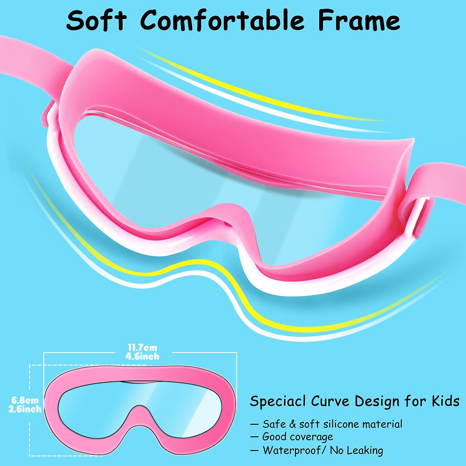 COOLOO Kids Swim Goggles for Age 3-15, 2 Pack Kids Goggles for Swimming with Nose Cover, No Leaking, Anti-Fog, Waterproof