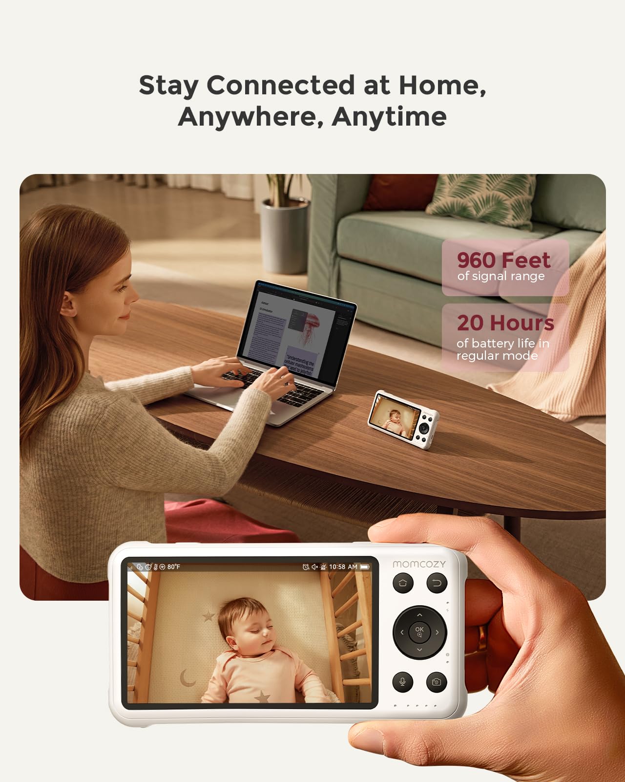 Momcozy Smart WiFi Baby Monitor with Camera and Audio, 5" 1080P Screen with Wall Mount, Motion & Cry Detection, Safe Fence,Clear Night Vision, 5000mAh Battery, 2-Way Talk, Photo & Video Recording,BM04 - Available at All In One Marketplace Canada
