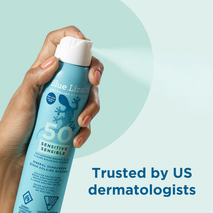Blue Lizard Sensitive Mineral SPF 50 Spray, Broad-Spectrum UVA/UVB Protection, Water-Resistant, Zinc Oxide Formula, 142 g