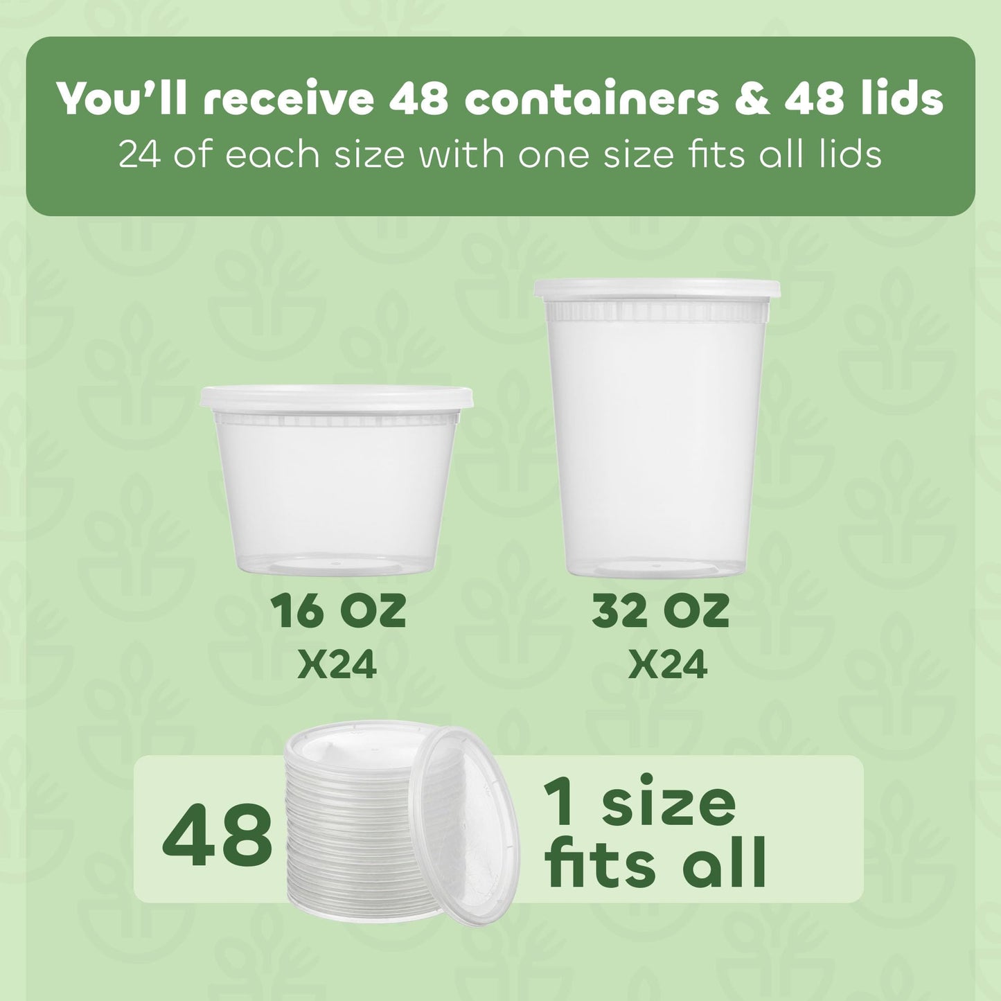 Deli Food Containers with Lids - (48 Sets) 24-32 Oz Quart Size & 24-16 Oz Pint Size Airtight Food Storage Takeout Meal Prep Containers with 54 Lids, BPA-Free, Dishwasher, Microwave Safe - Available at All In One Marketplace Canada