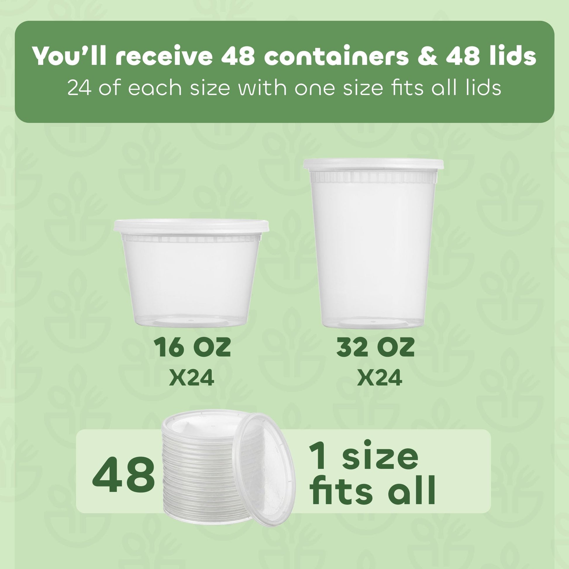 Deli Food Containers with Lids - (48 Sets) 24-32 Oz Quart Size & 24-16 Oz Pint Size Airtight Food Storage Takeout Meal Prep Containers with 54 Lids, BPA-Free, Dishwasher, Microwave Safe - Available at All In One Marketplace Canada