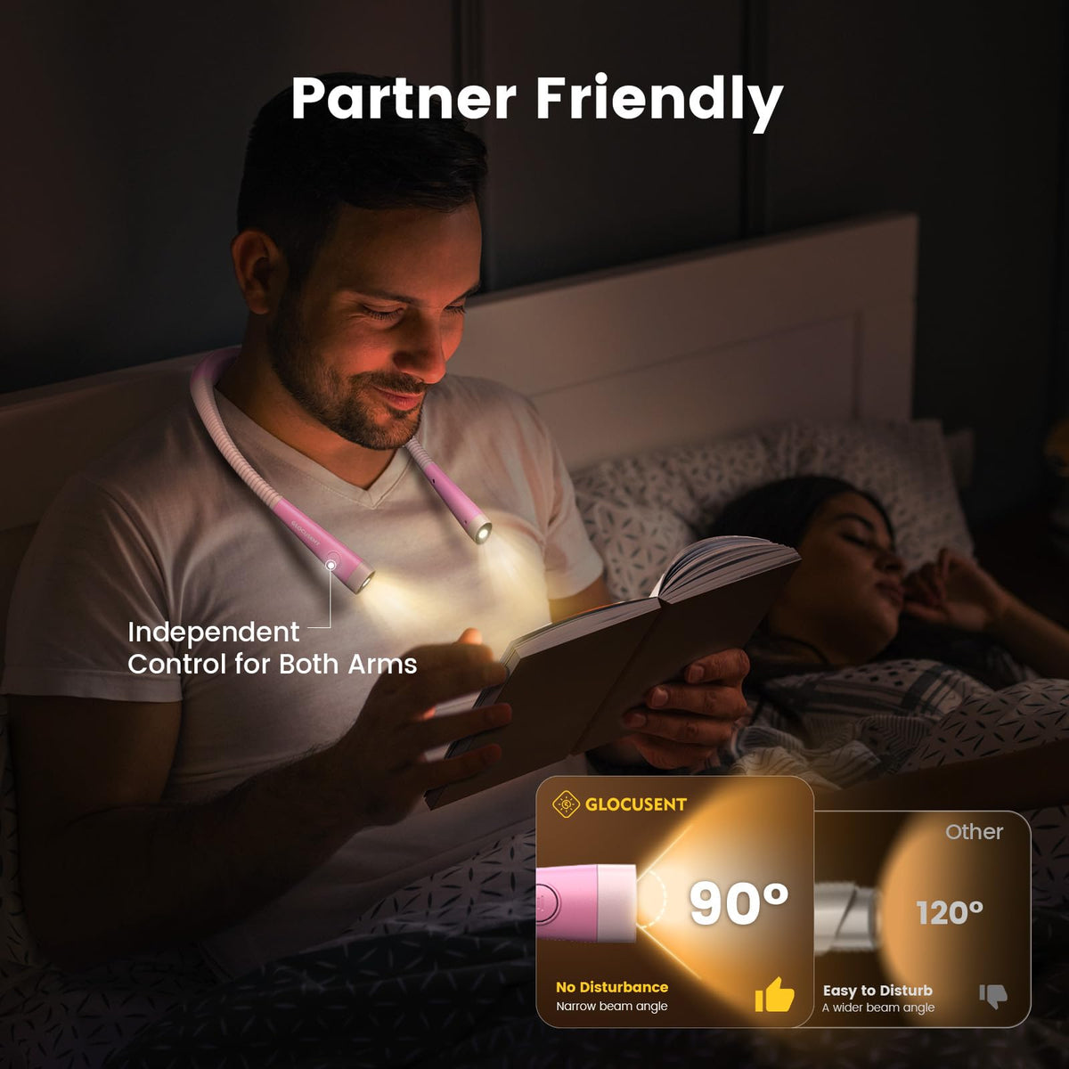 Glocusent Book Light, 80-Hr Rechargeable Reading Light, Bendable Neck Light 🍁 All In One Marketplace Canada