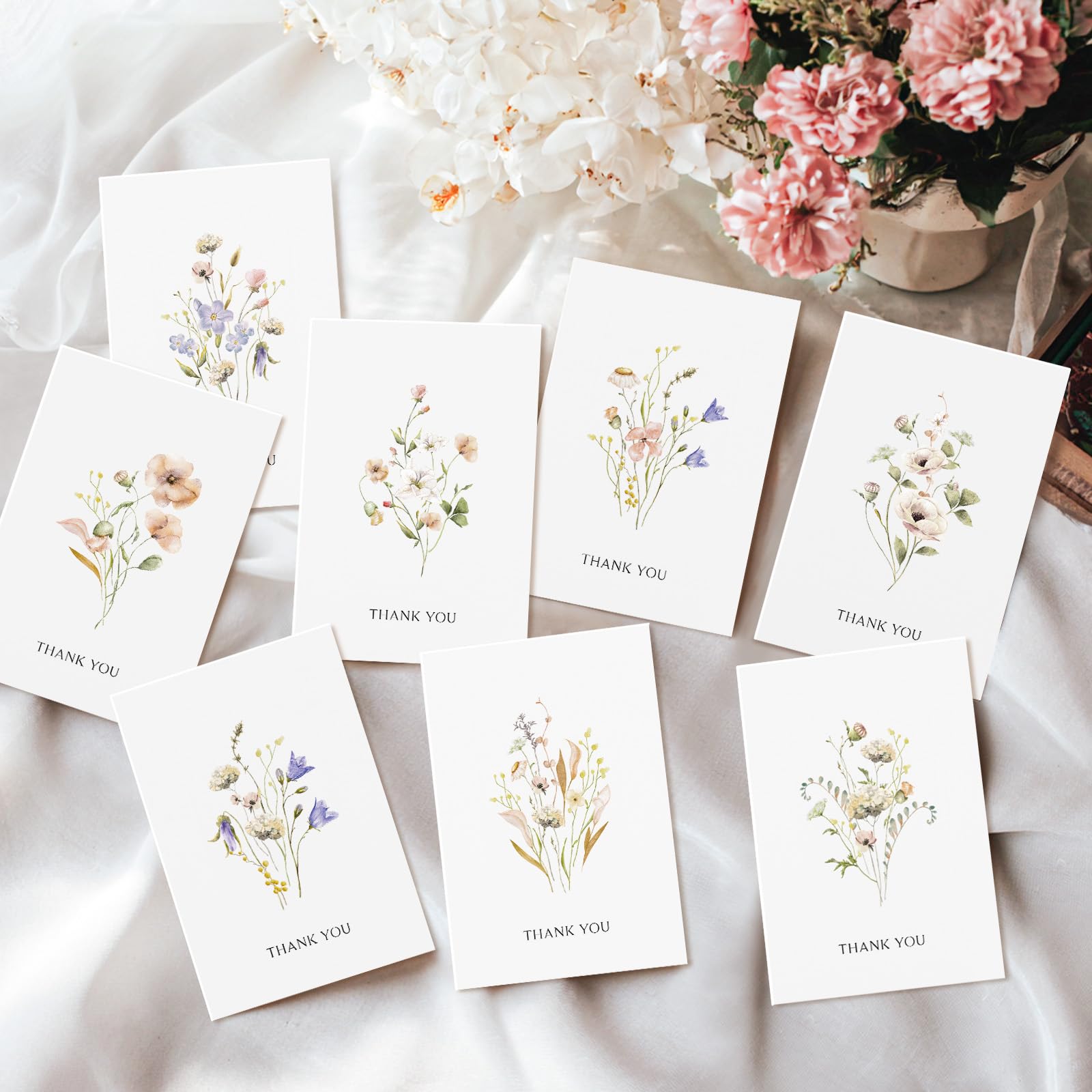 Thank You Cards with Envelopes - 32 Pack Wildflower Blank Cards With Adhesive Envelopes & Matching Stickers Perfect for Wedding, Bridal Showers, Baby Showers,Birthday, All Occasion