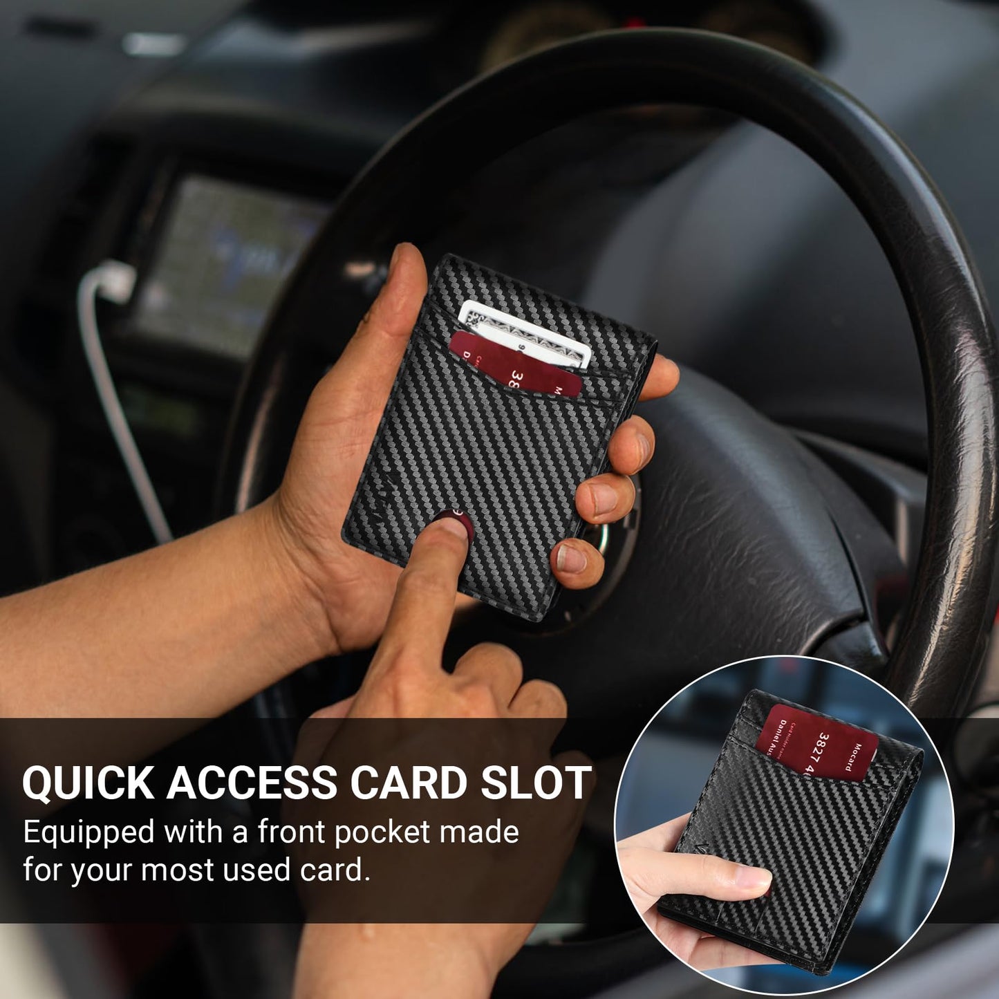 VATAN Wallet for Men Slim RFID Blocking Leather Credit Card Holder Wallet for 15 Cards, Bifold Minimalist Thin Wallet with 2 ID Windows & Cash Slot, with Gift Box (Carbon Fiber Black) - Available at All In One Marketplace Canada