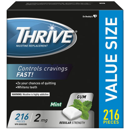 Thrive Nicotine Replacement Gum, 2mg Regular Strength, Mint, 216 Count Thrive