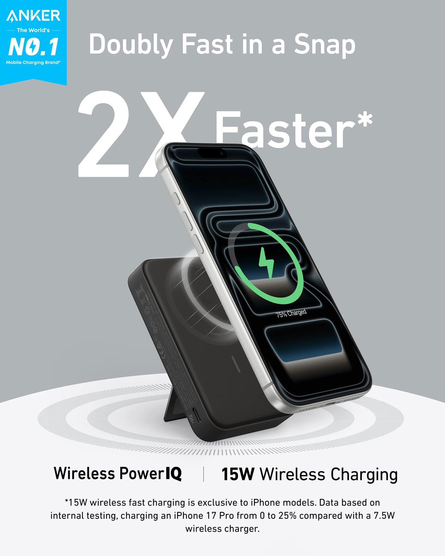 Anker MagGo Power Bank, Qi2 Certified 15W Ultra-Fast MagSafe-Compatible Portable Charger, 10,000mAh Battery Pack with Smart Display, Foldable Stand, for iPhone 17/16/15/14/13/12 (USB-C Cable Included)
