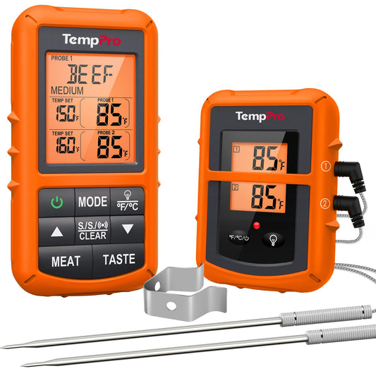 TempPro TP20 500FT Wireless Digital Thermometer with Dual Temperature Probe, Digital Cooking Food Thermometer Wireless for Smoker BBQ Grill Thermometer Beef Steak Turkey Thermometer - Available at All In One Marketplace Canada