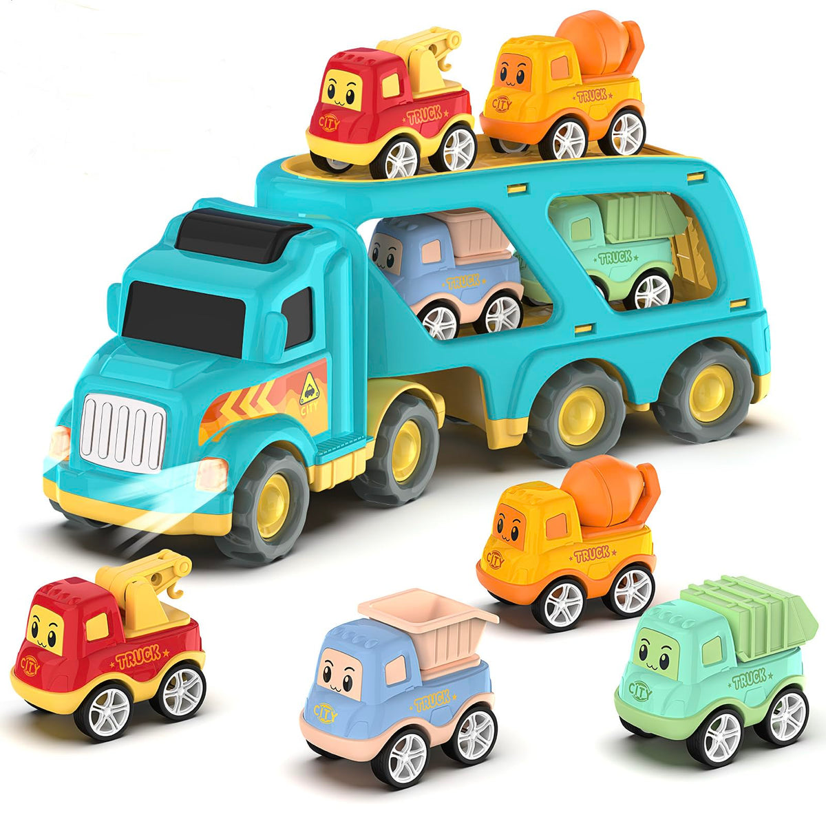 Veslier Toy Trucks for 2 3 4 5Years Old,Construction Transpor Trucks for Toddlers 2-4 Years with 4 Pull Back Cars for Toddlers 2-4,Christmas Birthday Gift for 18M+ 2 3 4 5 Years Old Kids Boys Girls. 🍁 All In One Marketplace Canada