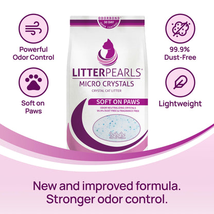 Litter Pearls Micro Crystals Unscented Non-Clumping Crystal Cat Litter with Odorbond, 7 lb, White, Clear and Blue Crystals (LPMC7) Litter Pearls