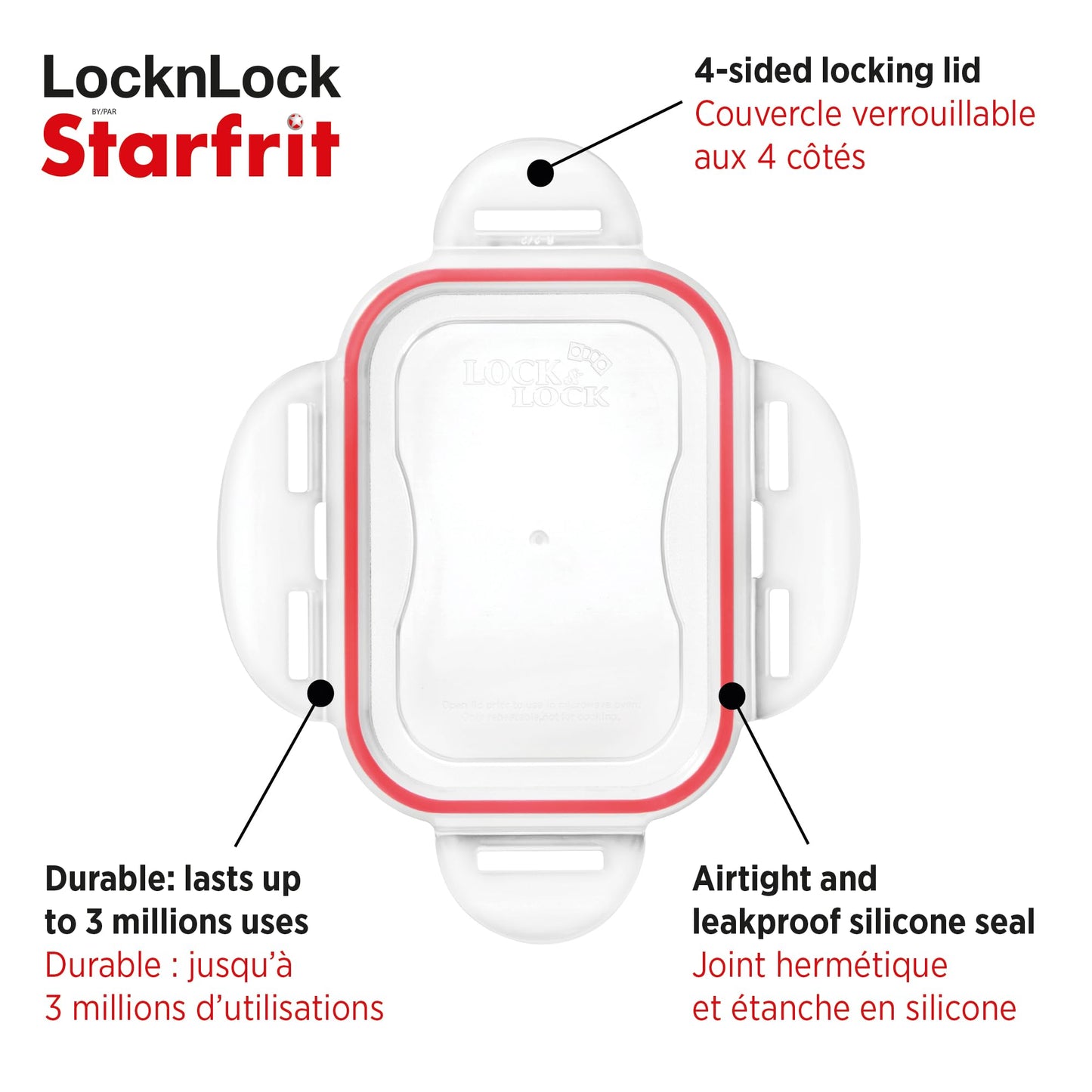 Starfrit LocknLock Plastic Bread Container - Removable Divider - 169oz/5L - Airtight - 4-Sided Locking Lid