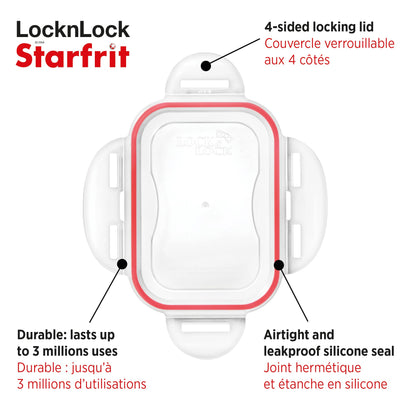 Starfrit LocknLock Plastic Bread Container - Removable Divider - 169oz/5L - Airtight - 4-Sided Locking Lid