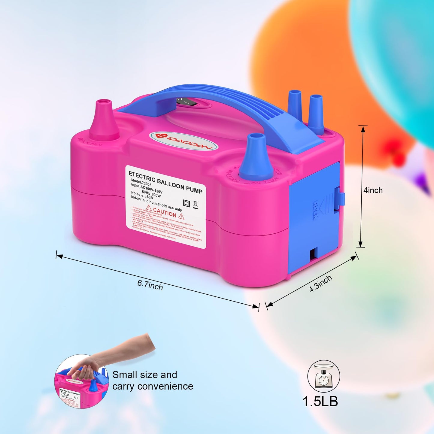 IDAODAN Electric Balloon Pump, Portable Electric Balloon Blower Machine Inflator Air Pump Dual Nozzle110V 600W for Party Decorations