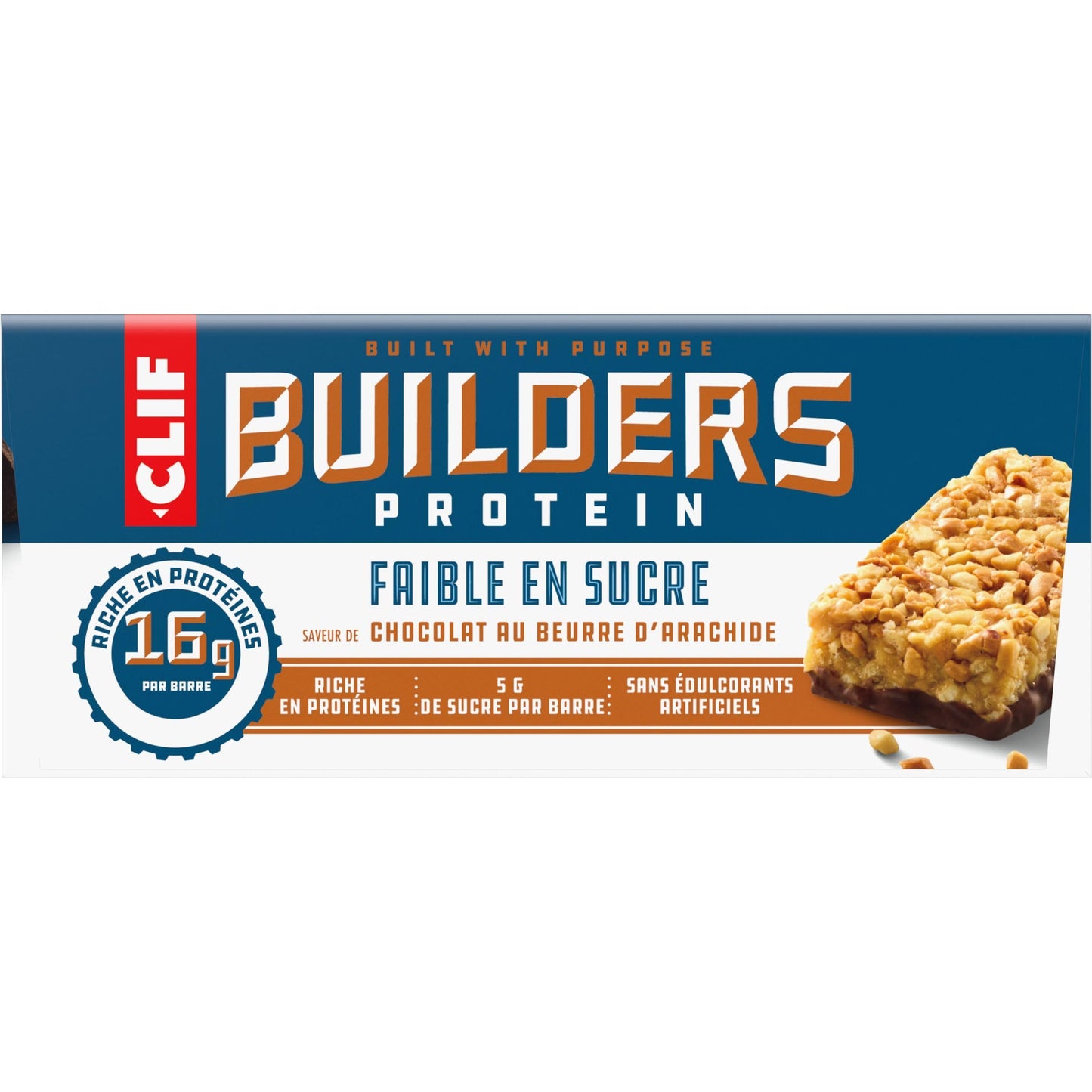 CLIF BUILDERS Low Sugar Protein Bars - Peanut Butter Chocolate, 12-Pack (56g each)