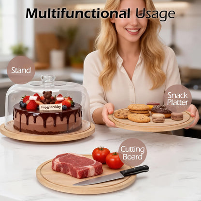 Almcmy 12" Rotating Cake Stand with Lid, Bamboo Cake Plate for Display 🍁 All In One Marketplace Canada