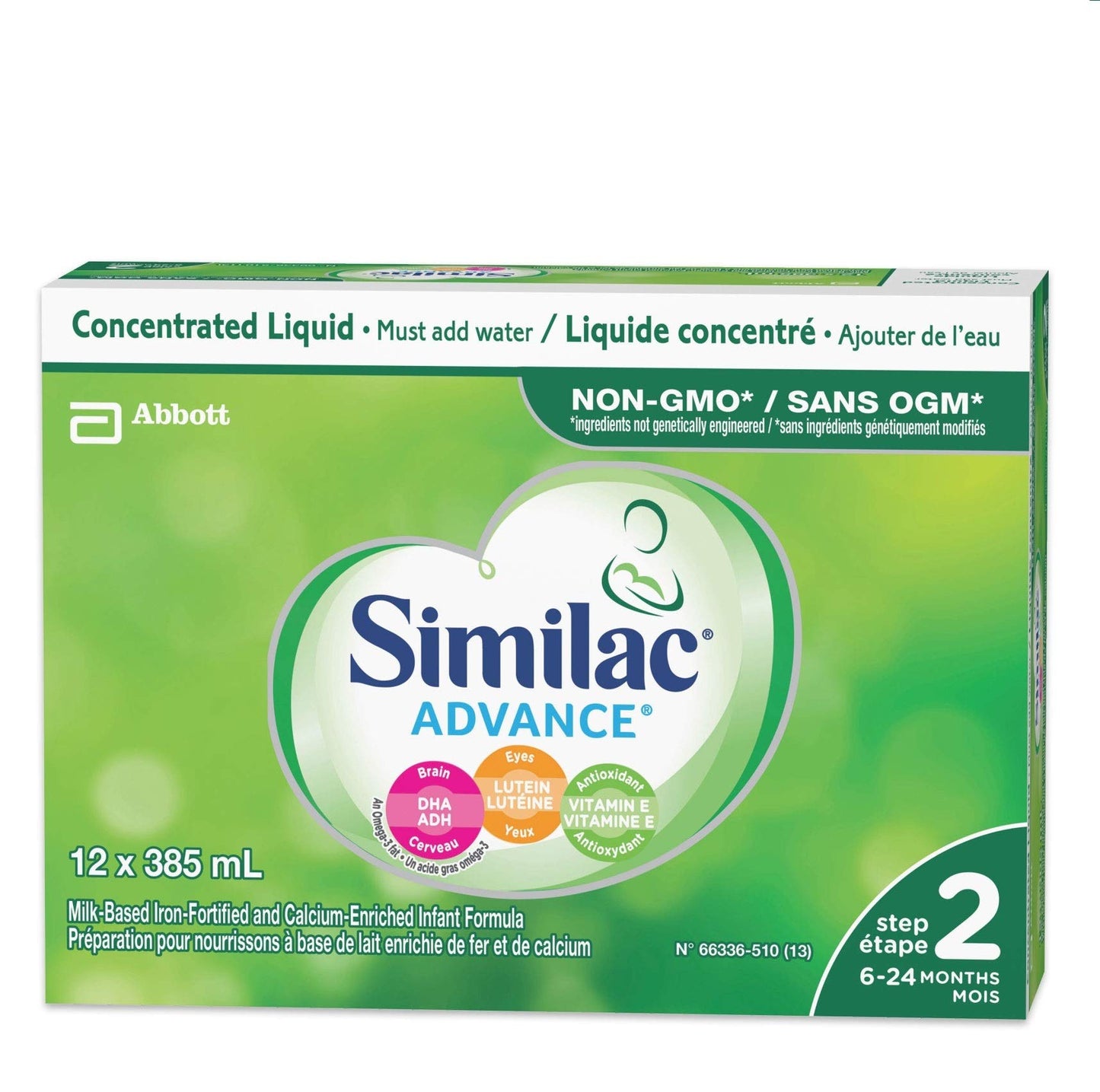 Similac Advance Step 2 Non-GMO Concentrated Liquid Baby Formula, 12 x 385 mL (6-24 Months)