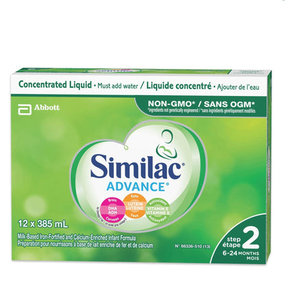 Similac Advance Step 2 Non-GMO Concentrated Liquid Baby Formula, 12 x 385 mL (6-24 Months)