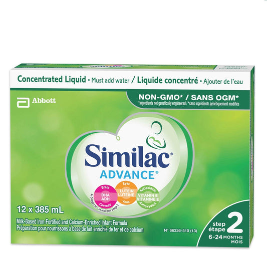 Similac Advance Step 2 Non-GMO Concentrated Liquid Baby Formula, 12 x 385 mL (6-24 Months)