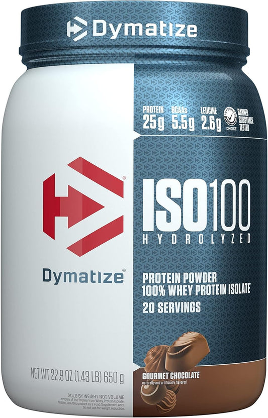 Dymatize ISO100 Hydrolyzed Whey Isolate Protein Powder - Gourmet Chocolate, 25g Protein Per Serving, 20 Servings (650g)