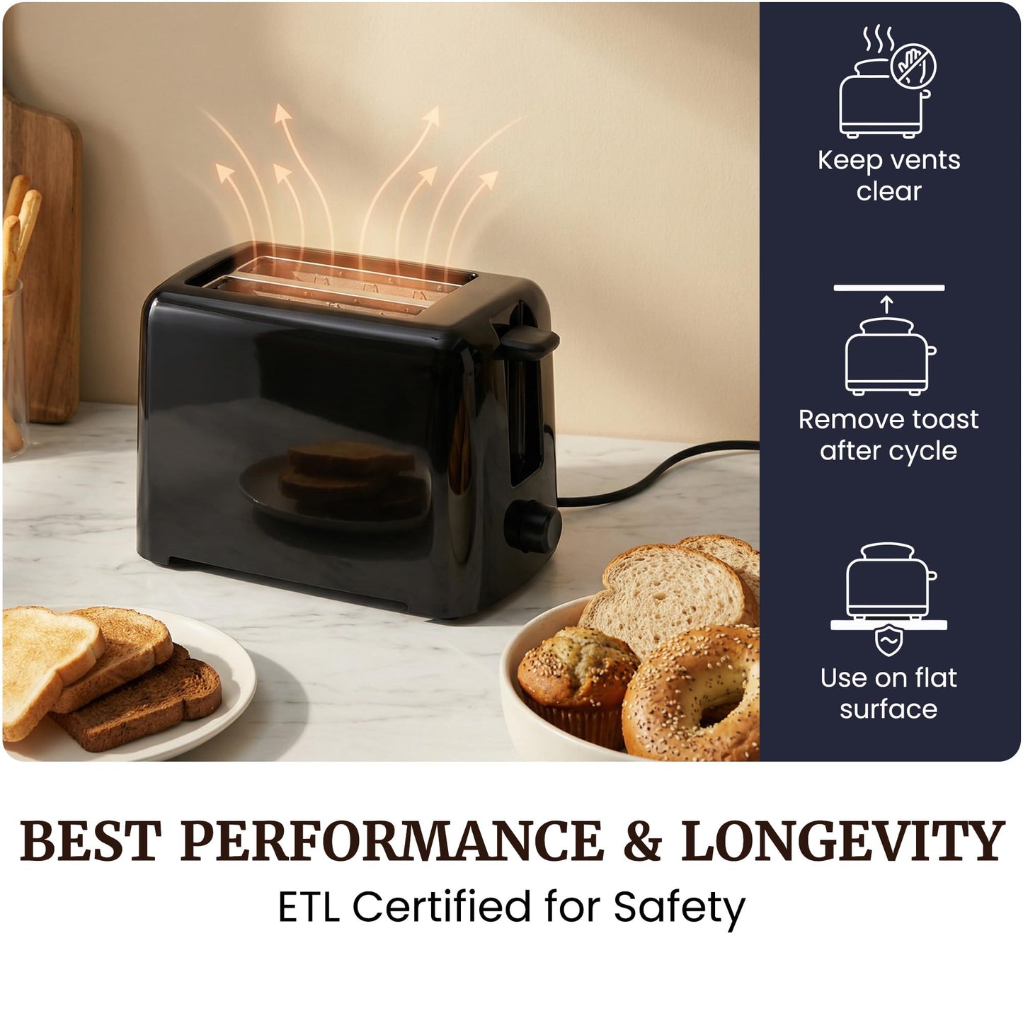 Elite Gourmet 2-Slice Cool Touch Toaster – 6 Browning Levels, Extra Wide 1.25” Slots for Bagels & Thick Bread, Cancel Function, Compact, ETL Certified, Black 🍁 All In One Marketplace Canada