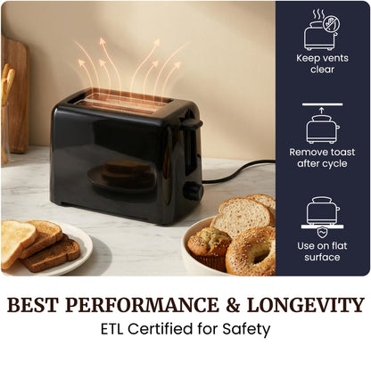 Elite Gourmet 2-Slice Cool Touch Toaster – 6 Browning Levels, Extra Wide 1.25” Slots for Bagels & Thick Bread, Cancel Function, Compact, ETL Certified, Black 🍁 All In One Marketplace Canada