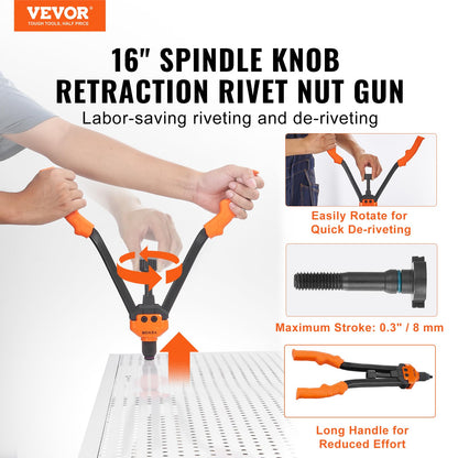 VEVOR 16" Rivet Nut Tool, Labor-Saving Rivnut Tool Kit with 13PCS Metric & SAE Mandrels, 186PCS Rivet Nuts,M3, M4, M5, M6, M8, M10, M12, 1/4-20, 5/16-18, 3/8-16,1/2-13, 8-32, 10-24 with Carrying Case VEVOR