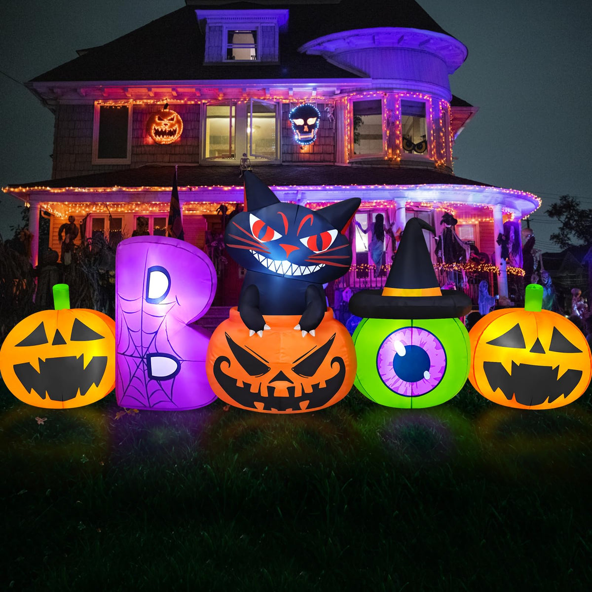 Danxilu 8FT Halloween Inflatable Pumpkin with Black Cat Outdoor Decorations 🍁 All In One Marketplace Canada