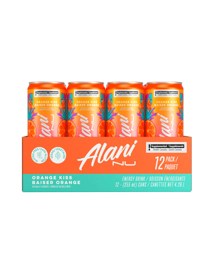 Alani Nu ORANGE KISS Sugar-Free, Low Calorie Energy Drinks | 140mg Caffeine | Zero Sugar | 15 Calories or Less | 355 mL Cans (12 Pack)