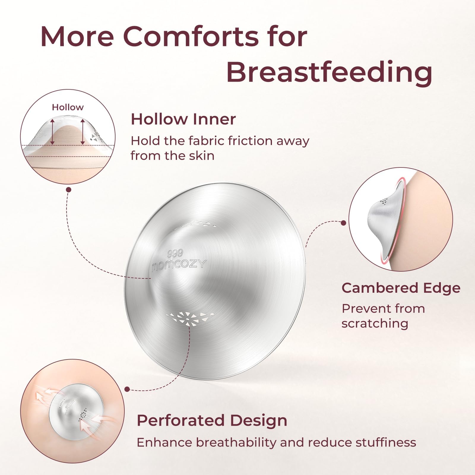 Momcozy 999 Silver Nursing Cups Original Perforated Breathable Design, 999 Silver Nipple Cover for Breastfeeding Essential,Nipple Shield for Nursing Newborn, Metal Nipple Shields, Regular Size
