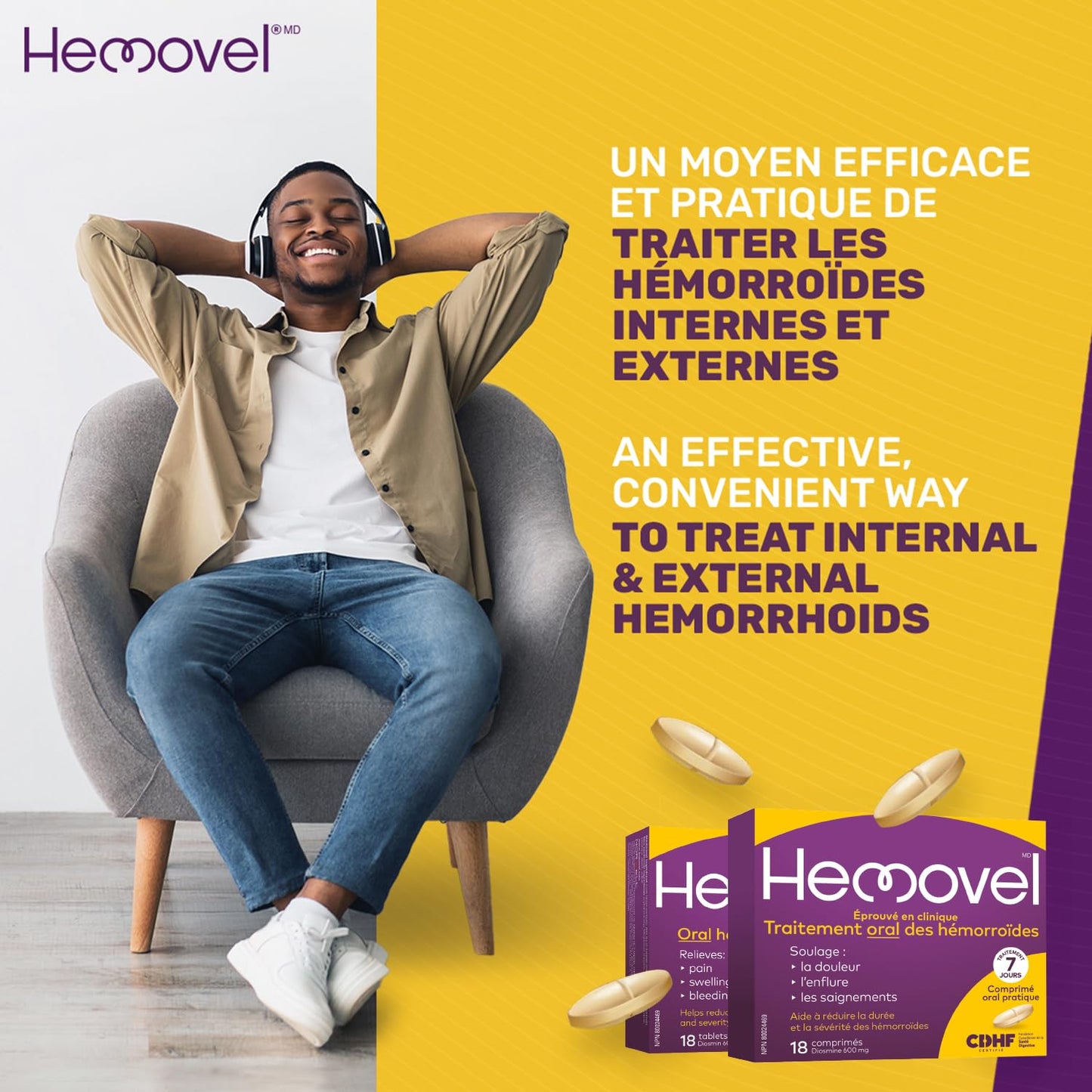 Hemovel Hemorrhoidal Oral Treatment - Clinically Proven, effective and convenient way to treat internal and external hemorrhoids and relieve pain, swelling and bleeding - 18 Tablets - Available at All In One Marketplace Canada