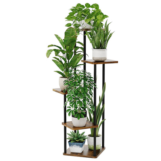 Bamworld 5 Tier 5 Potted Plant Stand Indoor, Tall Metal Plant Shelf for Multiple Plants, Corner Black Flower Pots Shelf for Patio Garden Balcony Living Room Bedroom