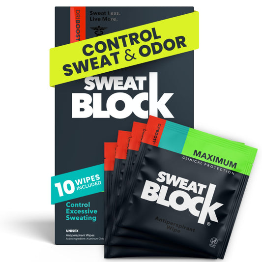 SweatBlock Clinical Strength Antiperspirant Wipes- Treat Hyperhidrosis & Excessive Sweating - Up to 7 Days Protection Per Wipe - 10 count - Unisex - Available at All In One Marketplace Canada