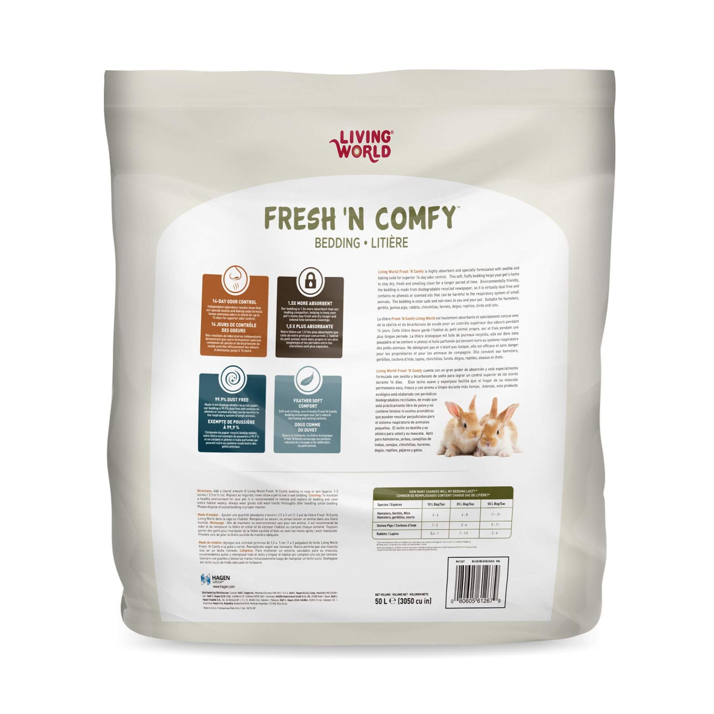 Living World Fresh 'N Comfy Bedding for Small Pets, 50L, Blue, Made from Recycled Newspaper, 99% Dust-Free - Available at All In One Marketplace Canada