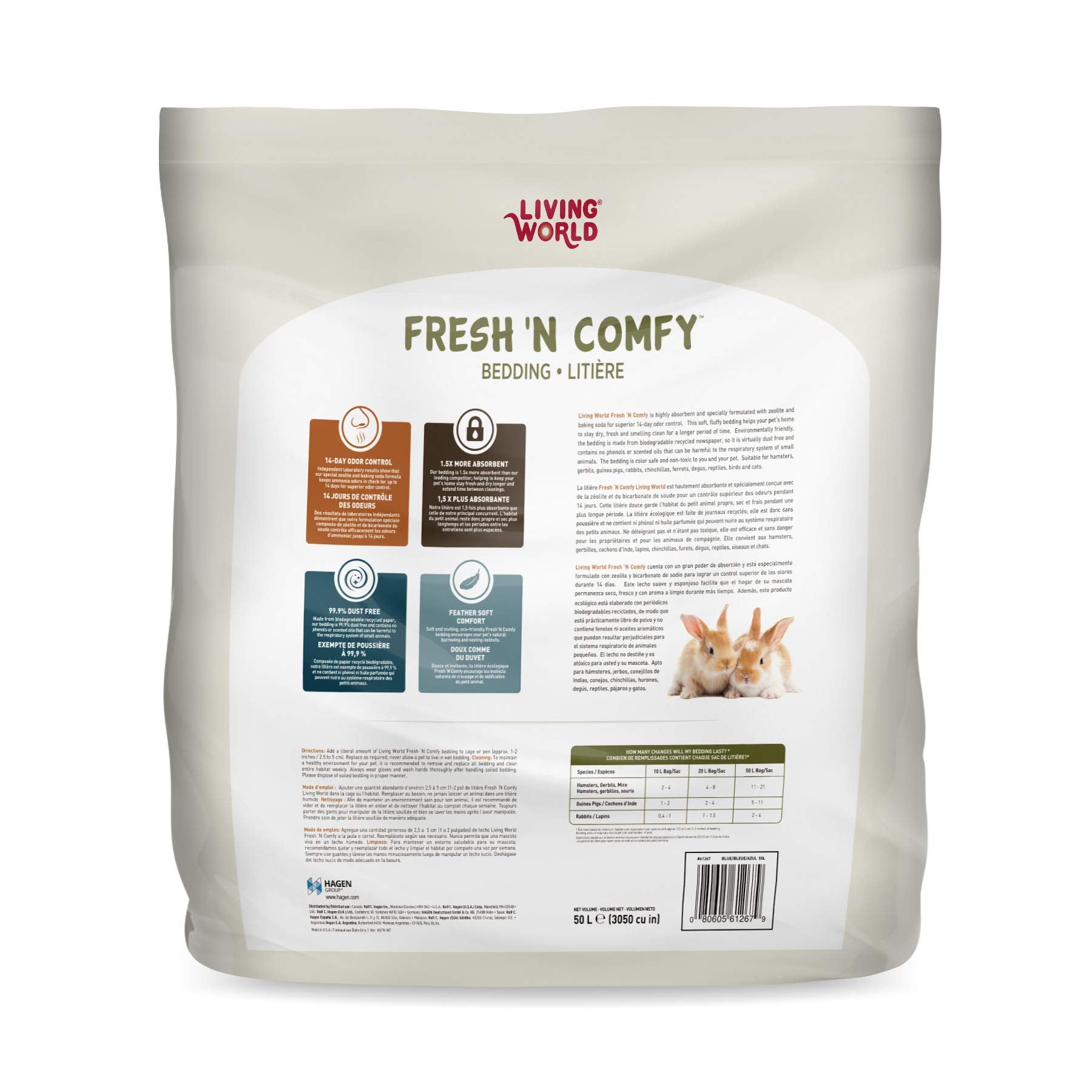 Living World Fresh 'N Comfy Bedding for Small Pets, 50L, Blue, Made from Recycled Newspaper, 99% Dust-Free - Available at All In One Marketplace Canada