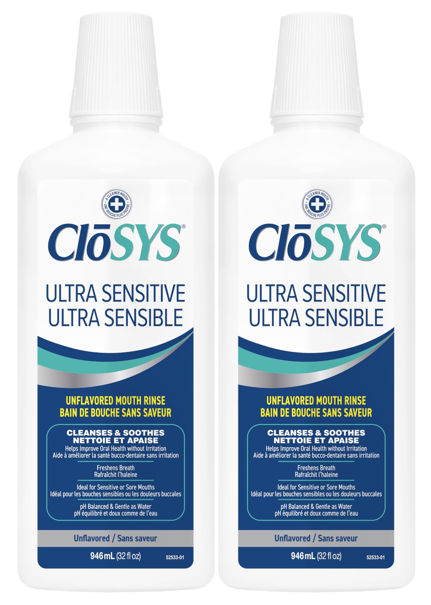 CloSYS Ultra-Sensitive Oral Rinse - Unflavored Mouthwash, Alcohol-Free, pH Balanced - Soothes Sensitivity, Eliminates Bad Breath - 32 oz, 2 pack 🍁 All In One Marketplace Canada