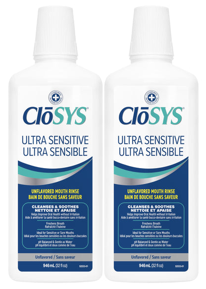 CloSYS Ultra-Sensitive Oral Rinse - Unflavored Mouthwash, Alcohol-Free, pH Balanced - Soothes Sensitivity, Eliminates Bad Breath - 32 oz, 2 pack 🍁 All In One Marketplace Canada